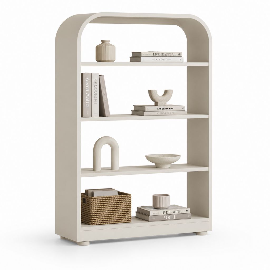 Bibliothèque sur pied 4 niveaux beige en panneaux MDF à angles arrondis 80 x 30 x 180 cm