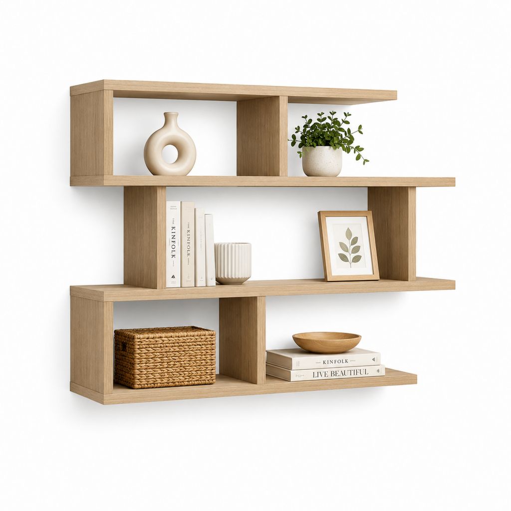 Étagère murale de salon en panneaux MDF décor chêne clair 120 x 20 x 90 cm