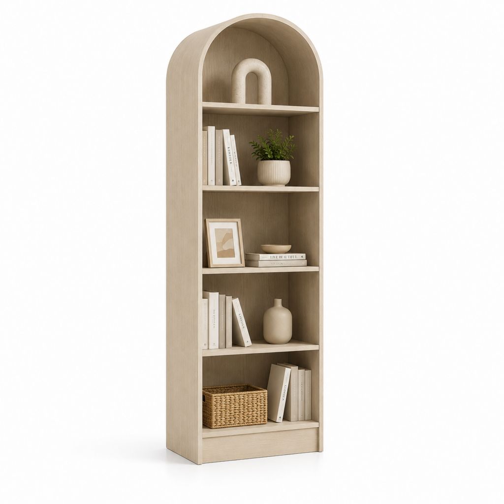 Bibliothèque ouverte chêne clair en panneaux MDF arquée 180 x 60 x 30 cm