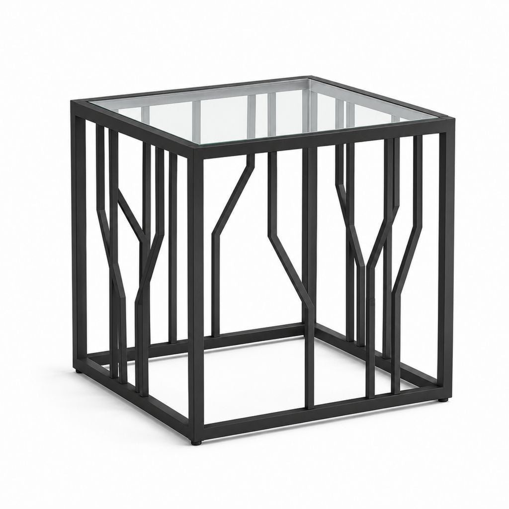 Table basse carrée noire en acier et verre trempé 50 x 50 x 55 cm