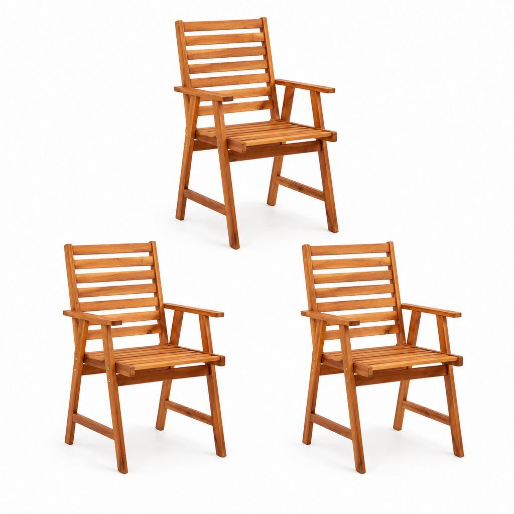 Lot de 3 fauteuils de jardin pliants marron en bois massif d’acacia 56 x 62 x 92 cm