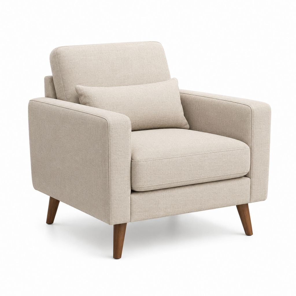 Fauteuil de salon beige en polyester avec pieds en hévéa 90 x 88 x 88 cm