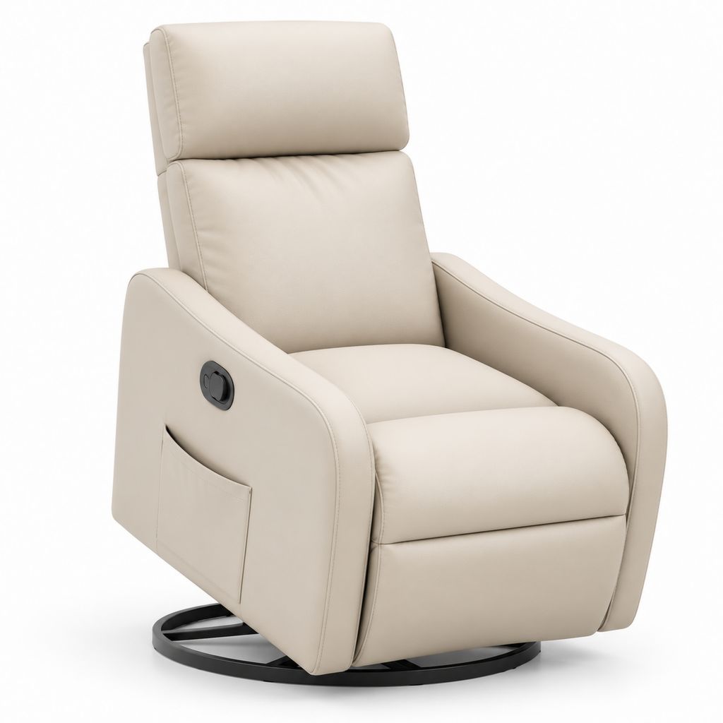 Fauteuil relax inclinable pivotant beige en cuir PU 82 x 92 x 105 cm