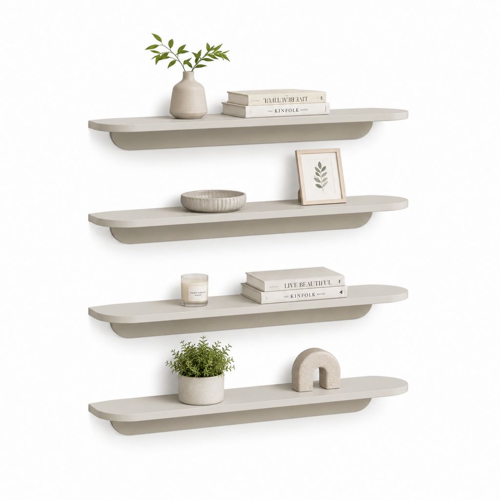 Lot de 4 étagères murales flottantes beige en MDF arrondies 80 x 20 x 4 cm