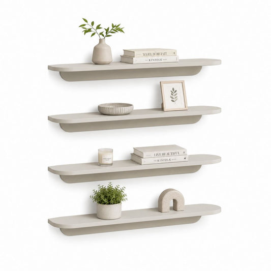Lot de 4 étagères murales flottantes beige en MDF arrondies 80 x 20 x 4 cm