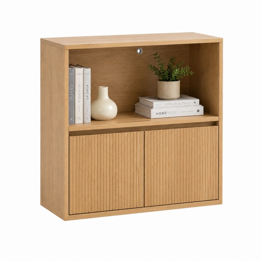 Meuble de rangement à 2 portes en panneaux de particules décor chêne 80 x 40 x 100 cm