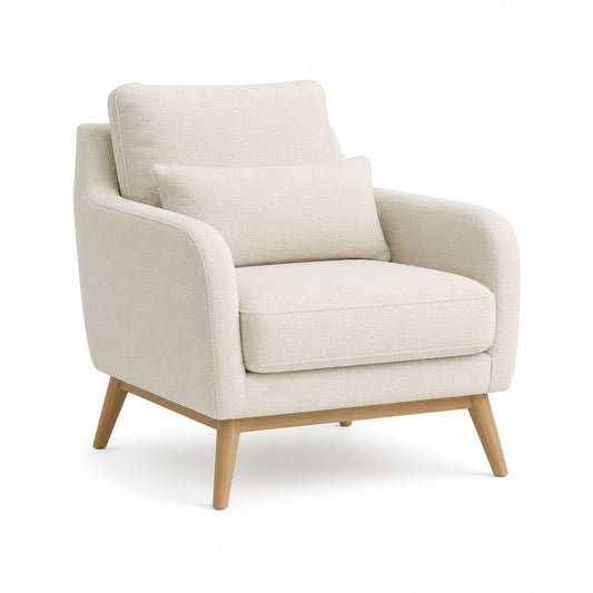Fauteuil de salon crème en polyester avec pieds en bois massif 78 x 83 x 82 cm