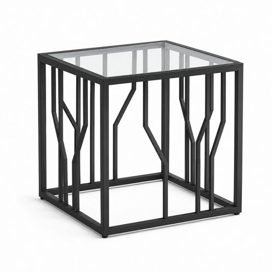 Table basse carrée noire en acier et verre trempé 50 x 50 x 55 cm