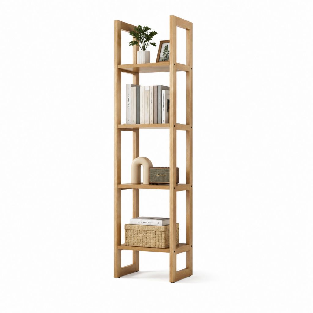 Bibliothèque étagère ouverte en bambou naturel 5 niveaux 60 x 30 x 180 cm
