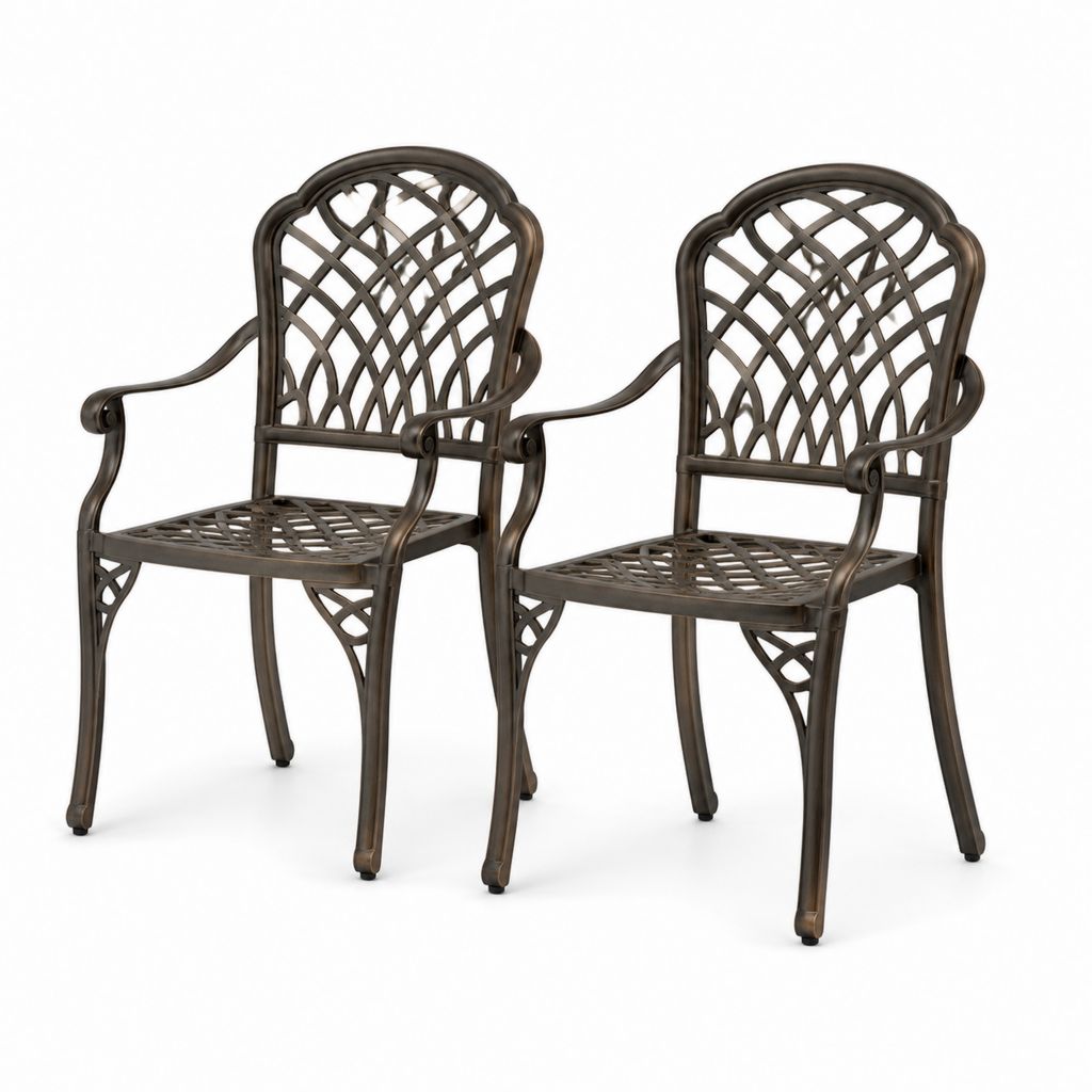 Lot de 2 fauteuils de jardin bronze en aluminium moulé 65 x 62 x 93 cm