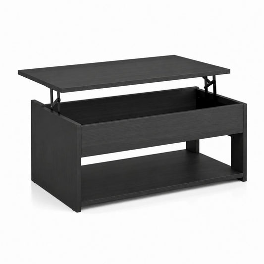 Table basse relevable noire en panneaux de particules rectangulaire avec rangement 100 x 50 x 43 cm