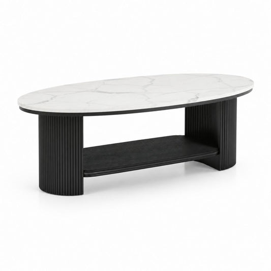 Table basse ovale blanche et noire en pierre frittée et MDF 120 x 60 x 42 cm
